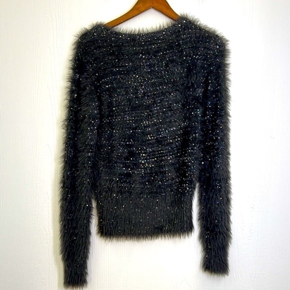 Zara - NWT Sequin Fuzzy Knit Gray Long Sleeve Sweater Size Small - Picture 11 of 12